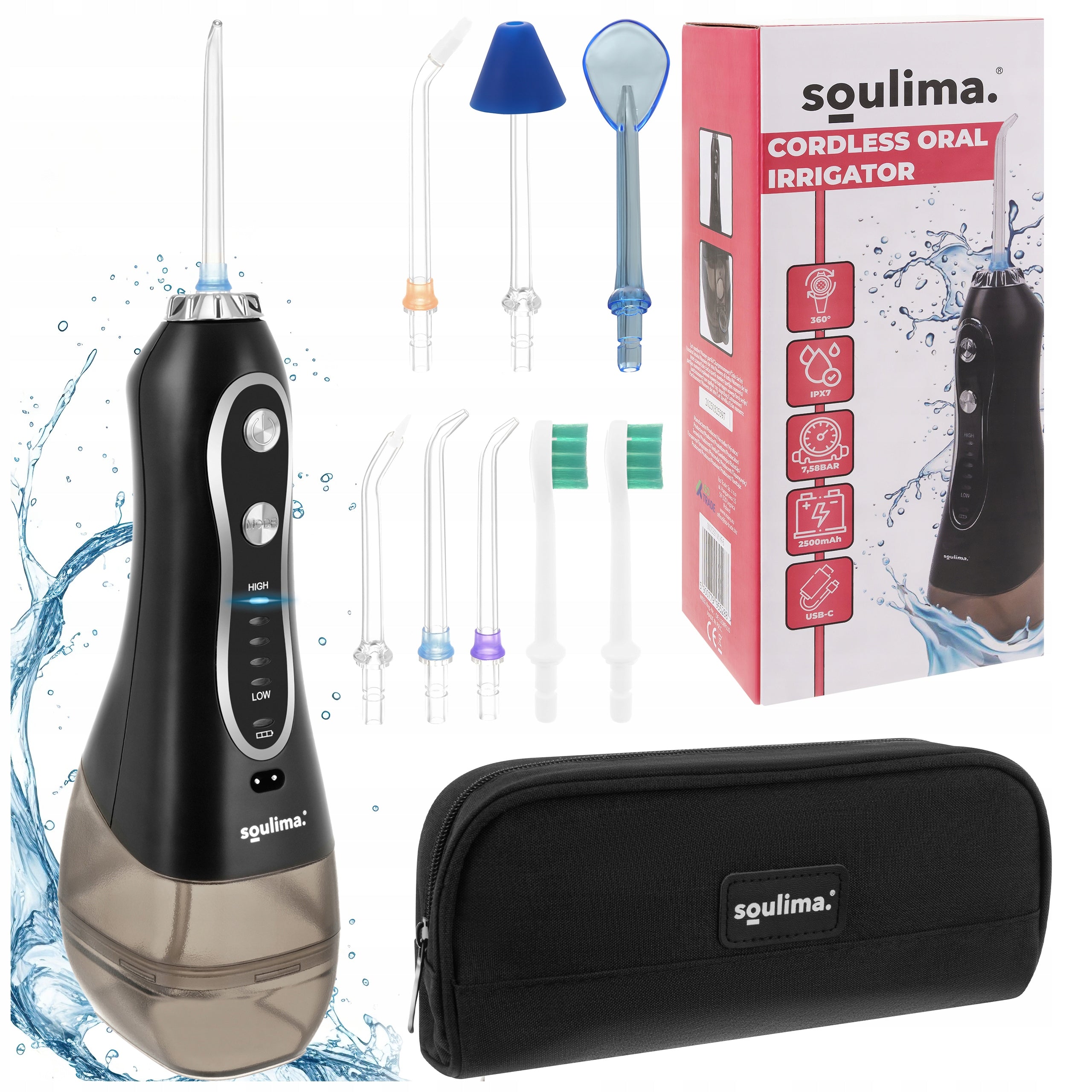 Tooth Irrigator Wireless Dental 8 Nozzles 5 Modes 2500mAh 300ml