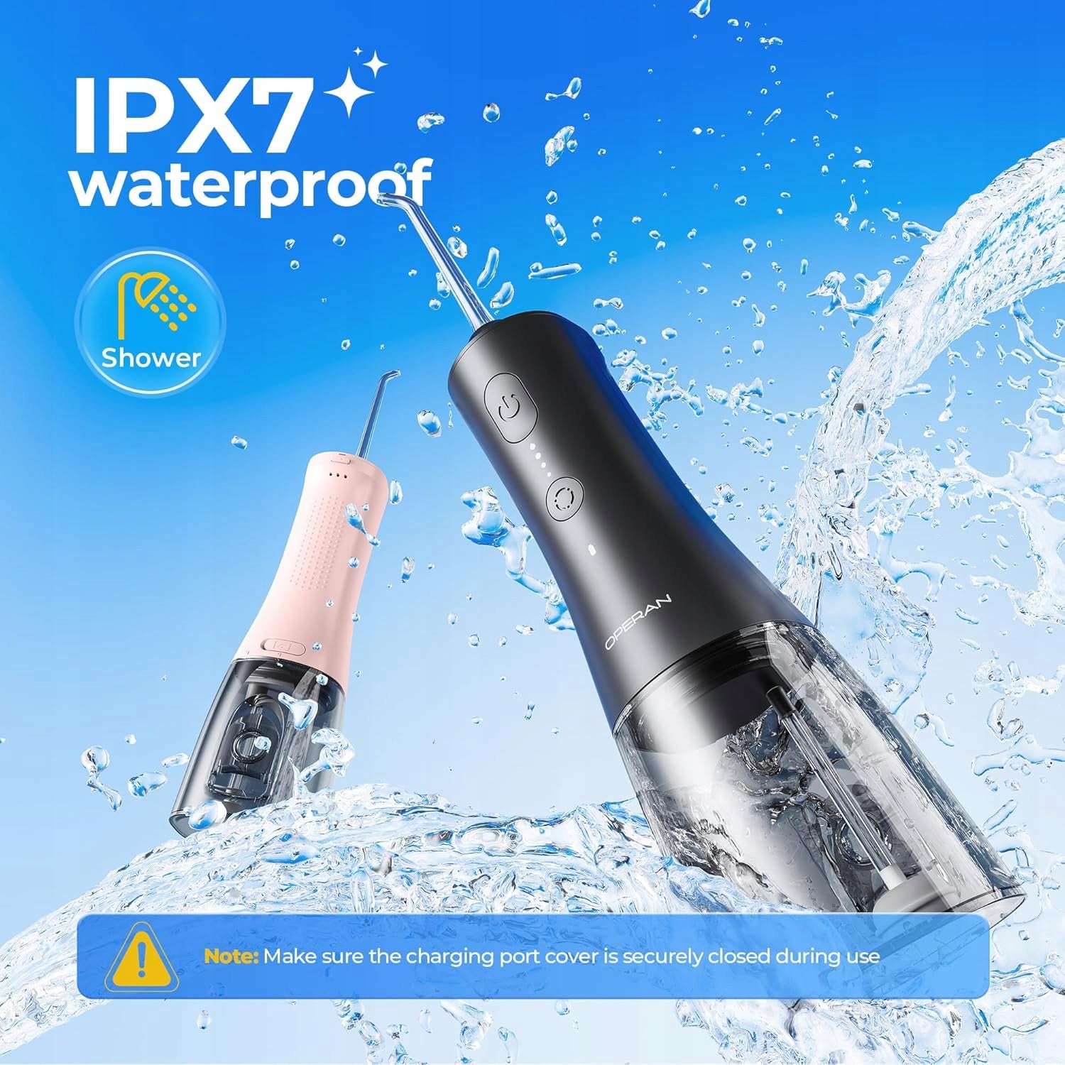 Tooth irrigator Operan portable 300ml waterproof IPX7 black, 4 modes Manufacturer code OR869 Munddusche Kabellos