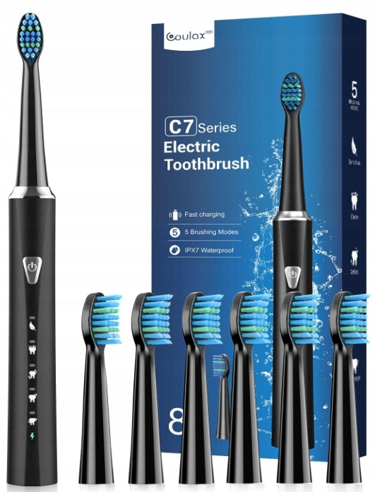 Toothbrush Coulax Sonic 5 Modes Rechargeable 6 Heads black