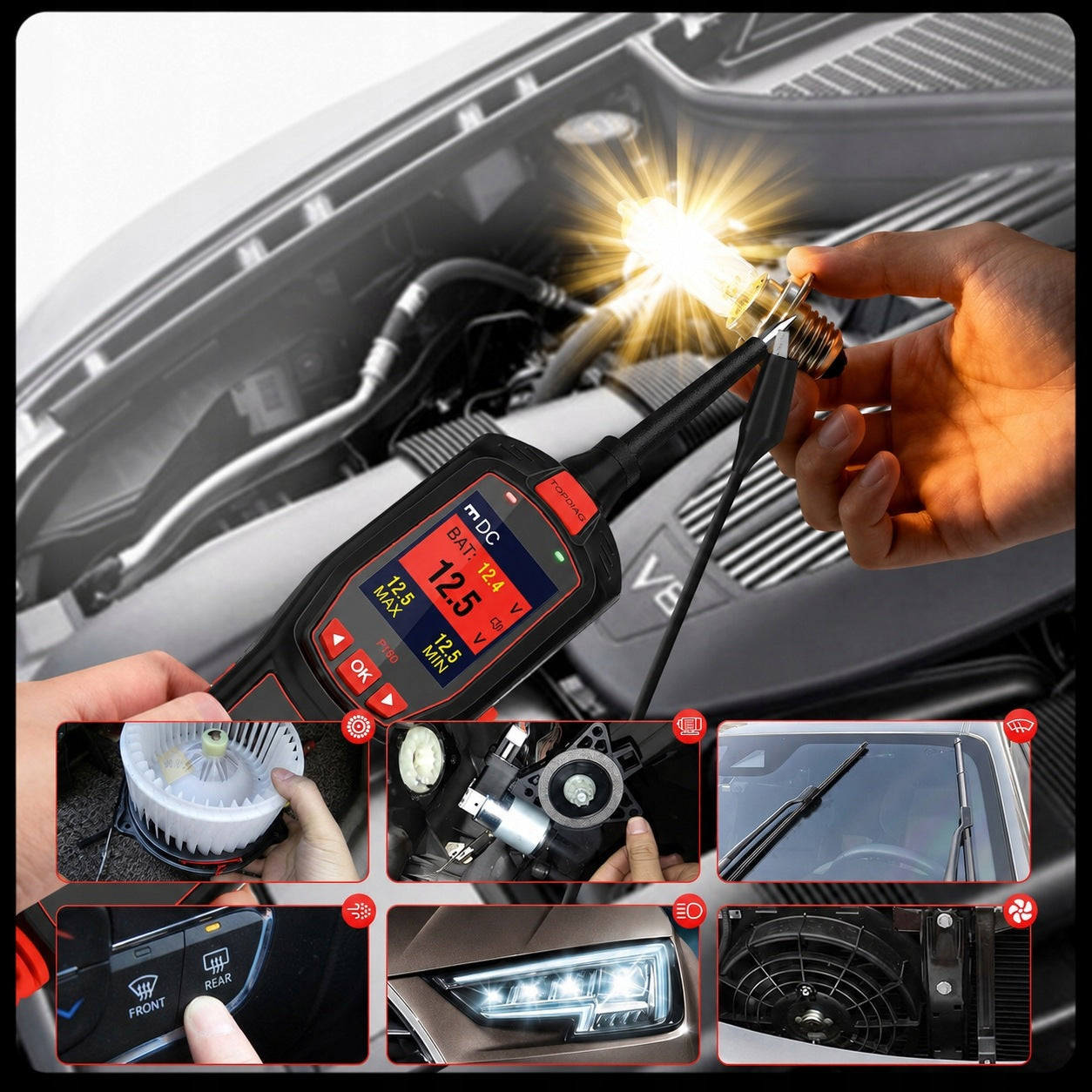 TopDiag PowerScan CIRCUIT TESTER CAR CABLE METER P150 6V-30V Brand TopDiag