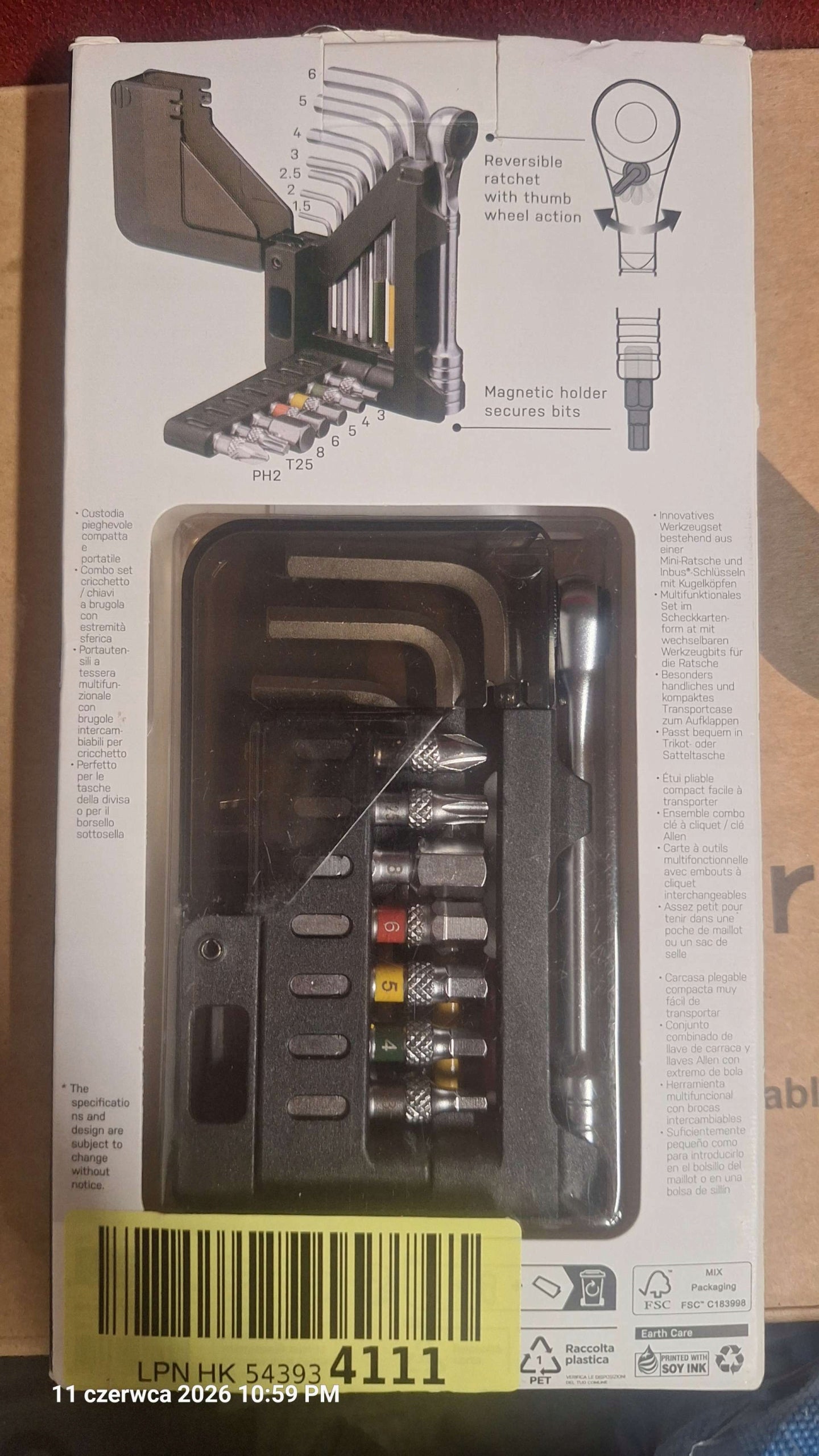 Topeak Omni ToolCard set of keys with bits Customs tariff code 82041200