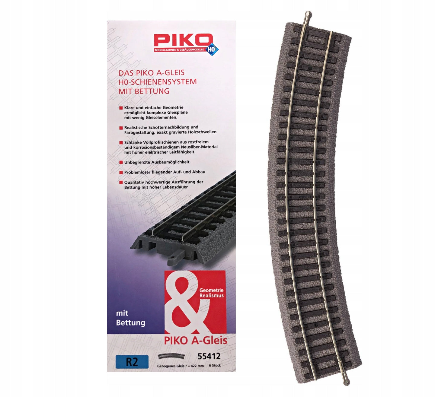 Eisenbahnschiene Piko R2 mit Träger, R = 422mm 