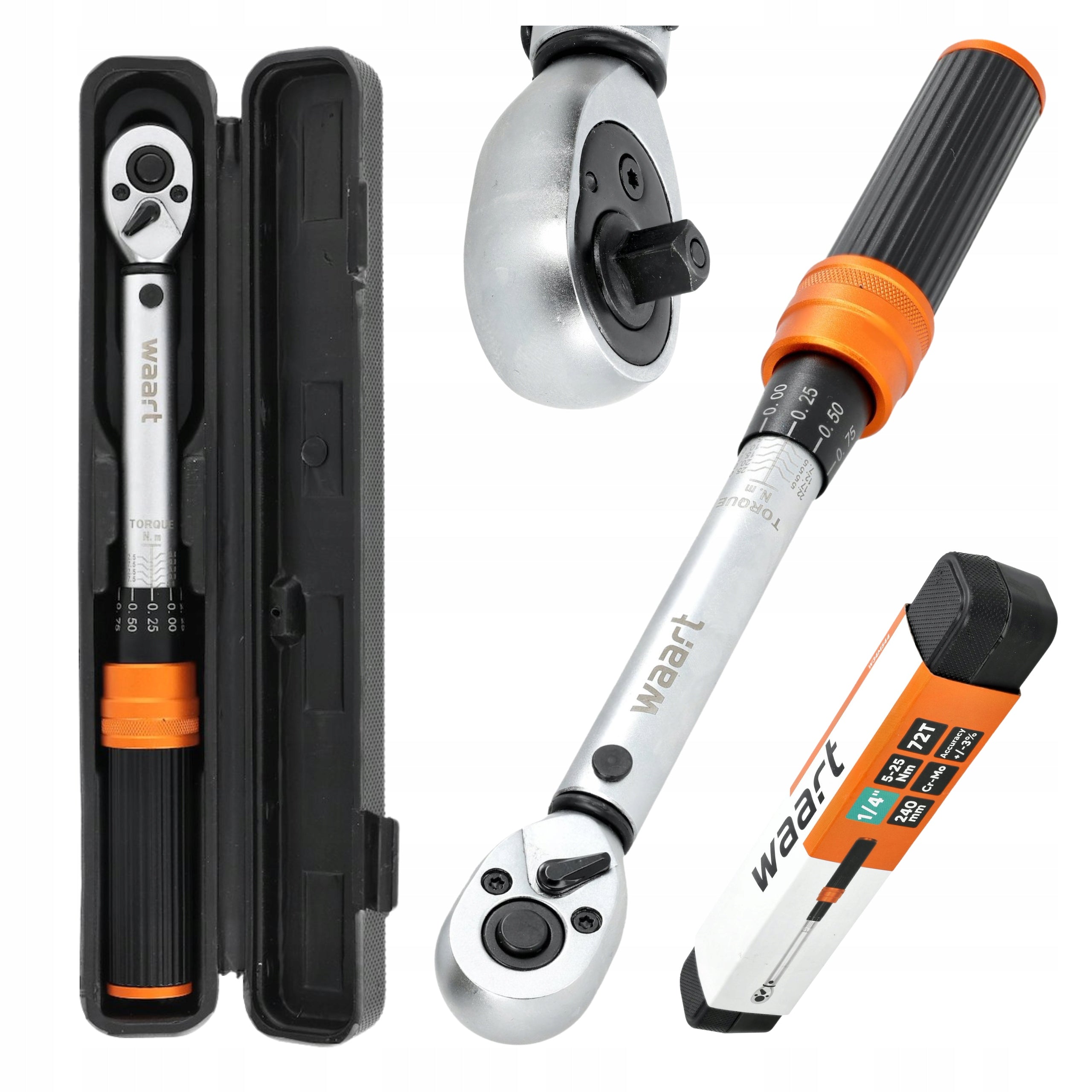Torque wrench 1/4 5-25 Nm 72 teeth CR-MO left/right 240mm + CASE