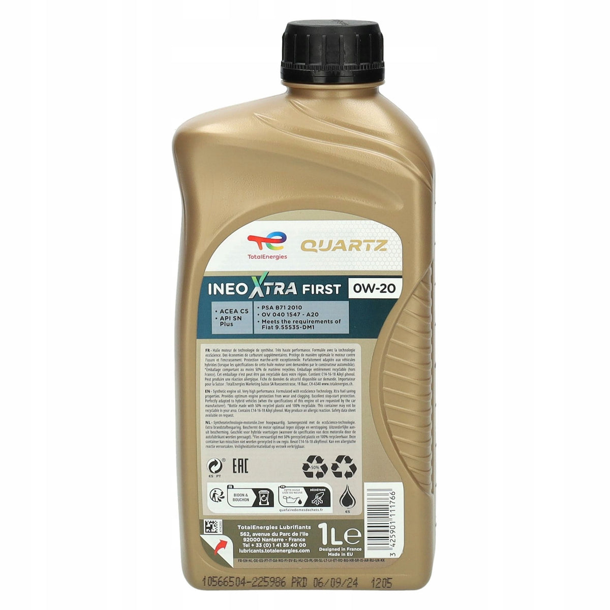 Total 0w20 Ineo Xtra First Engine C5 PSA B71 2010 API SN Plus 1L Manufacturer code 2209995