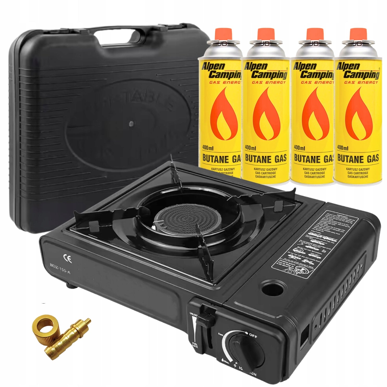 Tourist Cooker Gas Ceramic 2in1 Reducer 4xAlpen Camping Cartridge