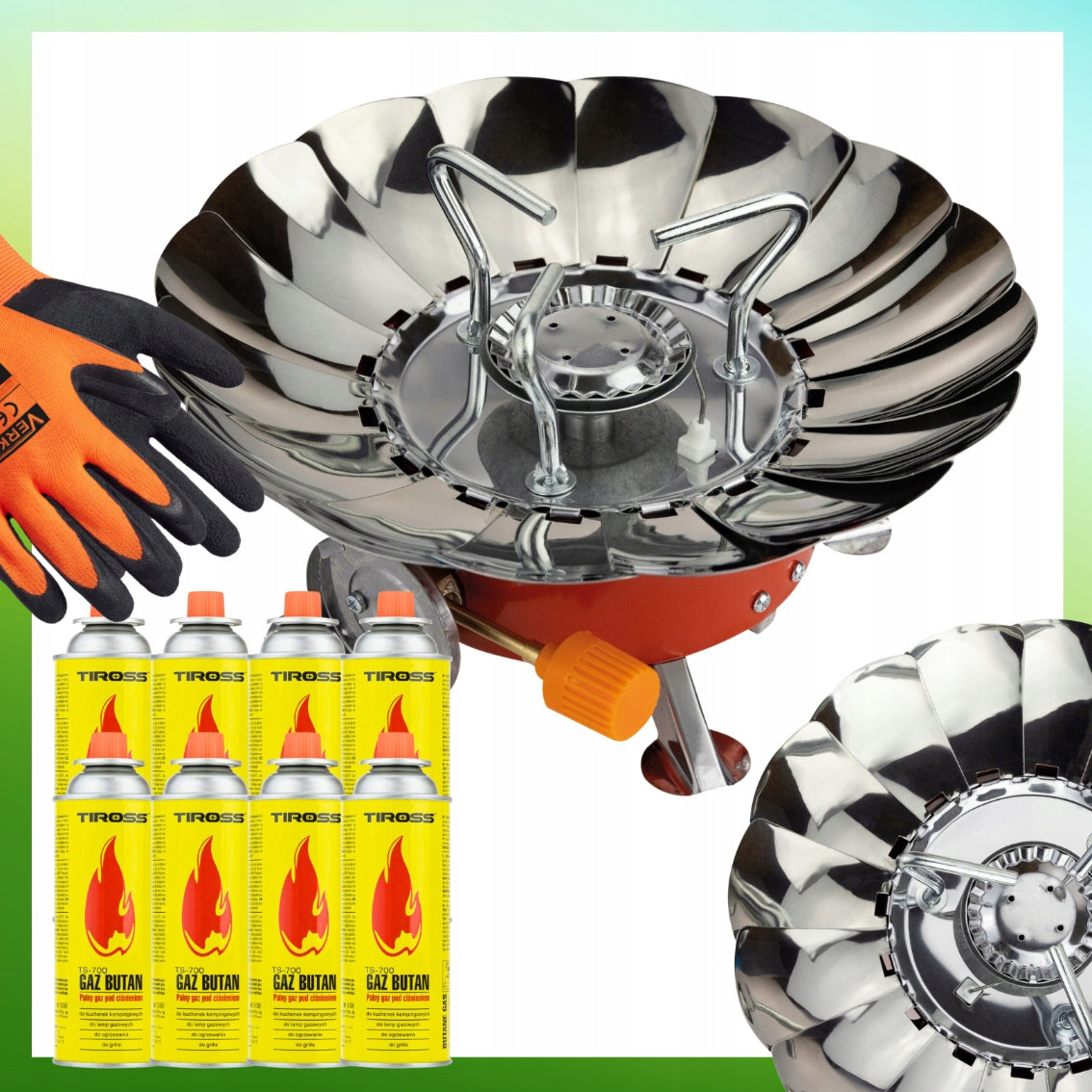 Tourist Cooker Gas Mini with Cover 8x Tiross Cartridge Gloves Freebie EAN (GTIN) 5906333235681
