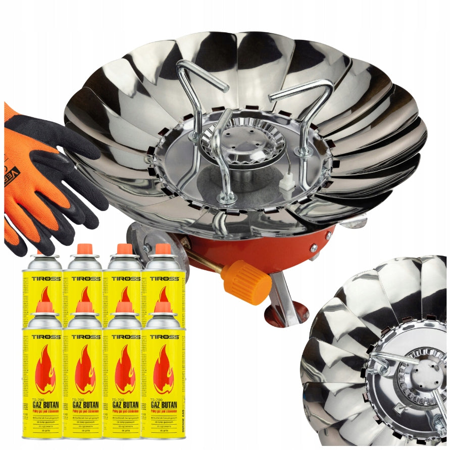 Tourist Cooker Gas Mini with Cover 8x Tiross Cartridge Gloves Freebie