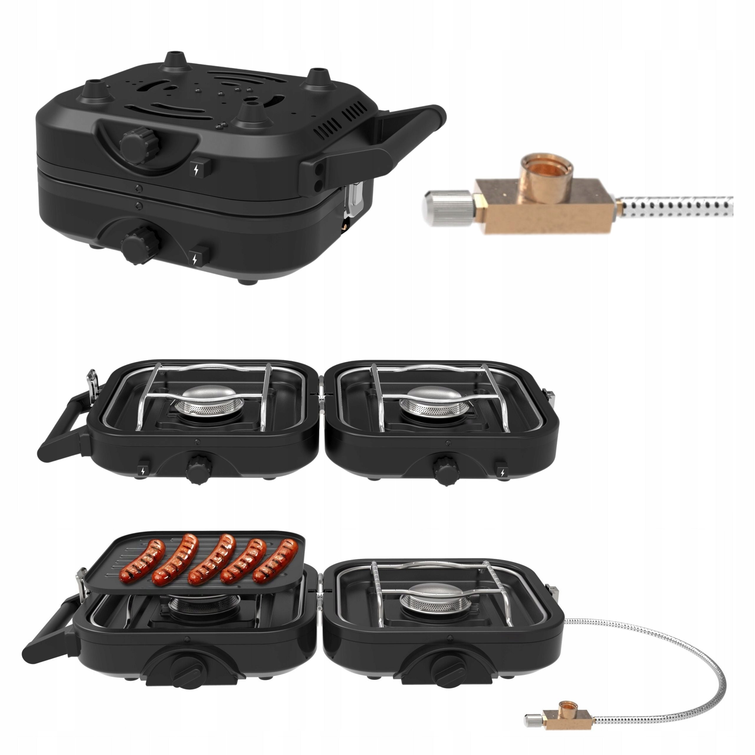 Tourist GAS Stove for Cartridges Folding - 2 BURNERS + GRILL