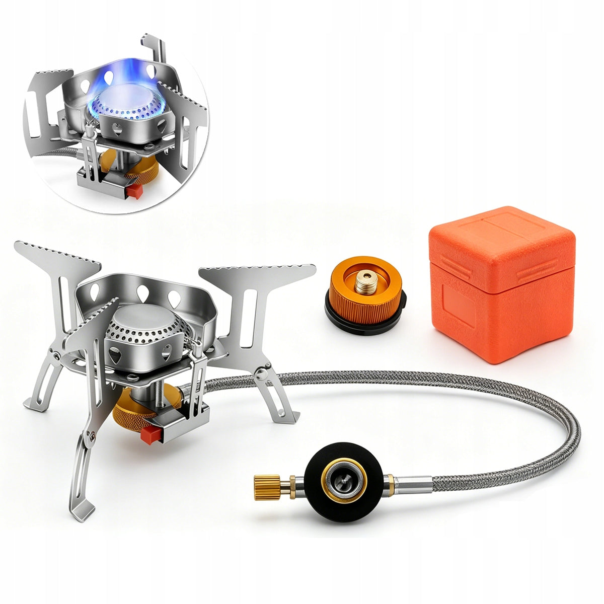 Tourist Gas Stove + Camping Cartridge Burner Adapter + Case