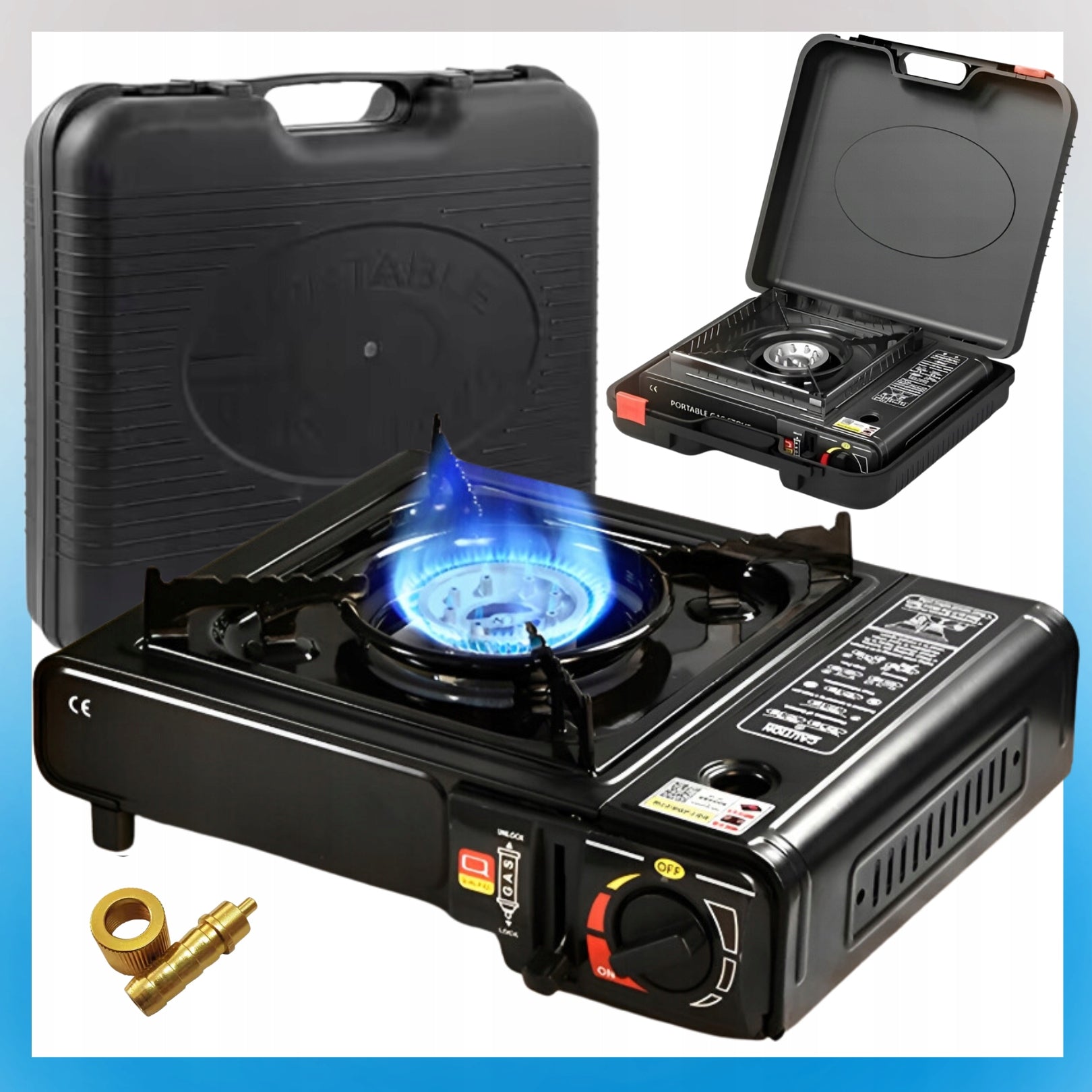 Tourist Gas Stove Portable 2in1 with Reducer Power 2500W + Suitcase Packaging status original