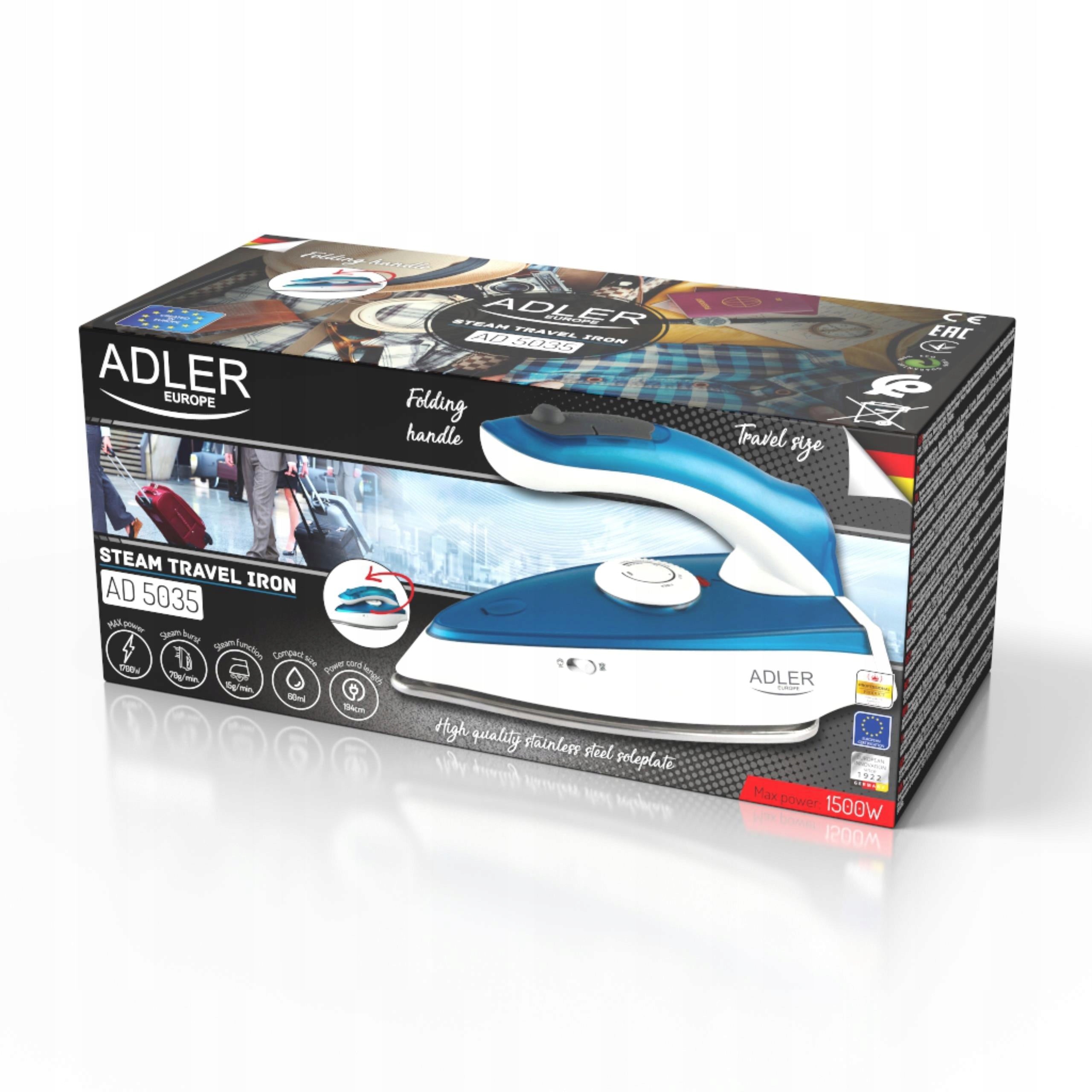 Tourist Iron Adler AD 5035 1700W Folding Steam Handle Iron type travel