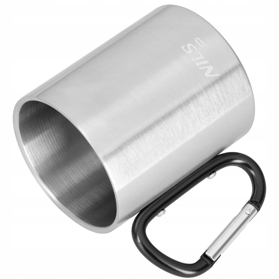 Tourist Mug Steel With Carabiner Travel Camping 300 ml NILS Packaging status original