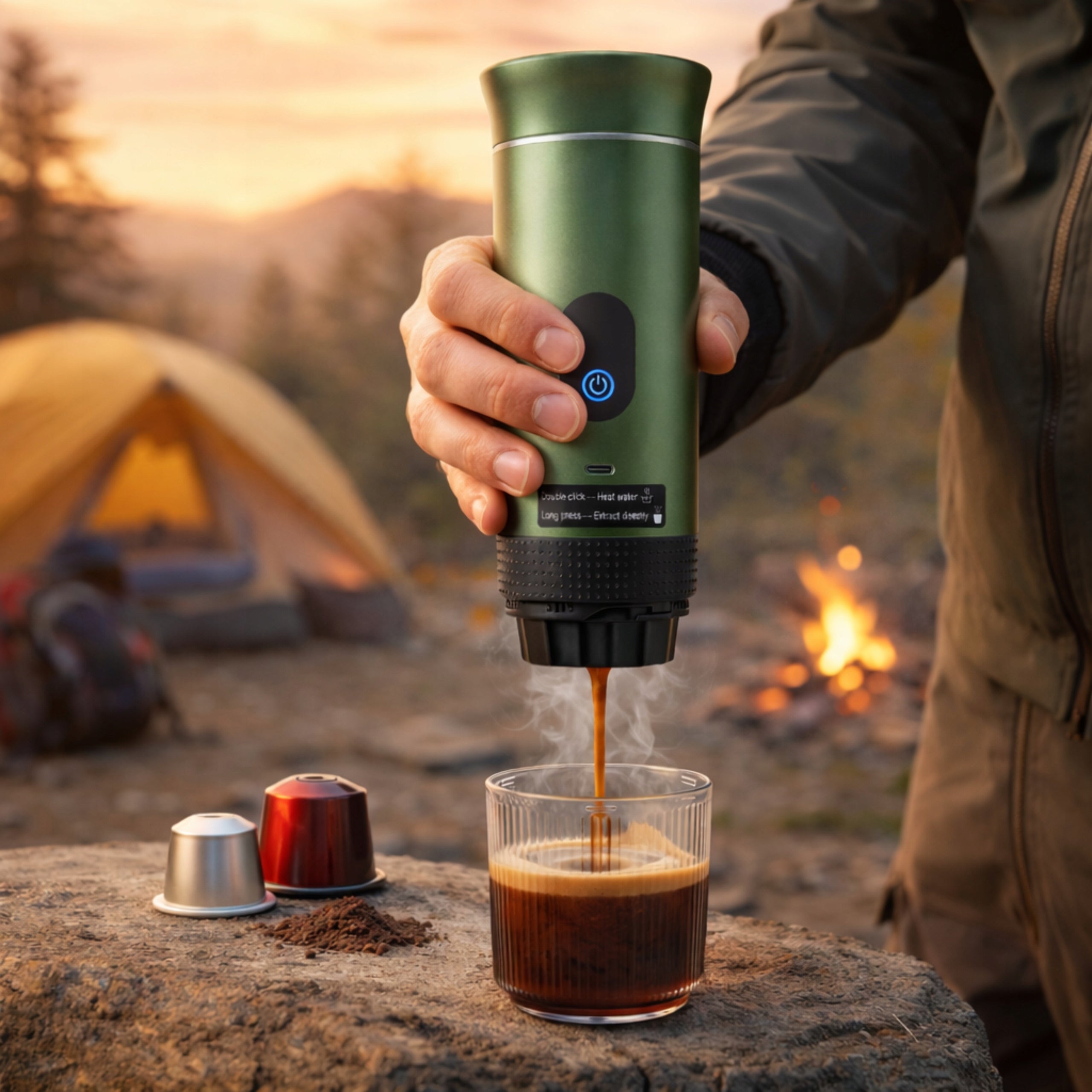 Tourist Pressure Coffee Maker for Capsules and Ground Coffee 3in1 80ml Manufacturer code Turystyczny Ekspres do Kawy Przenośny