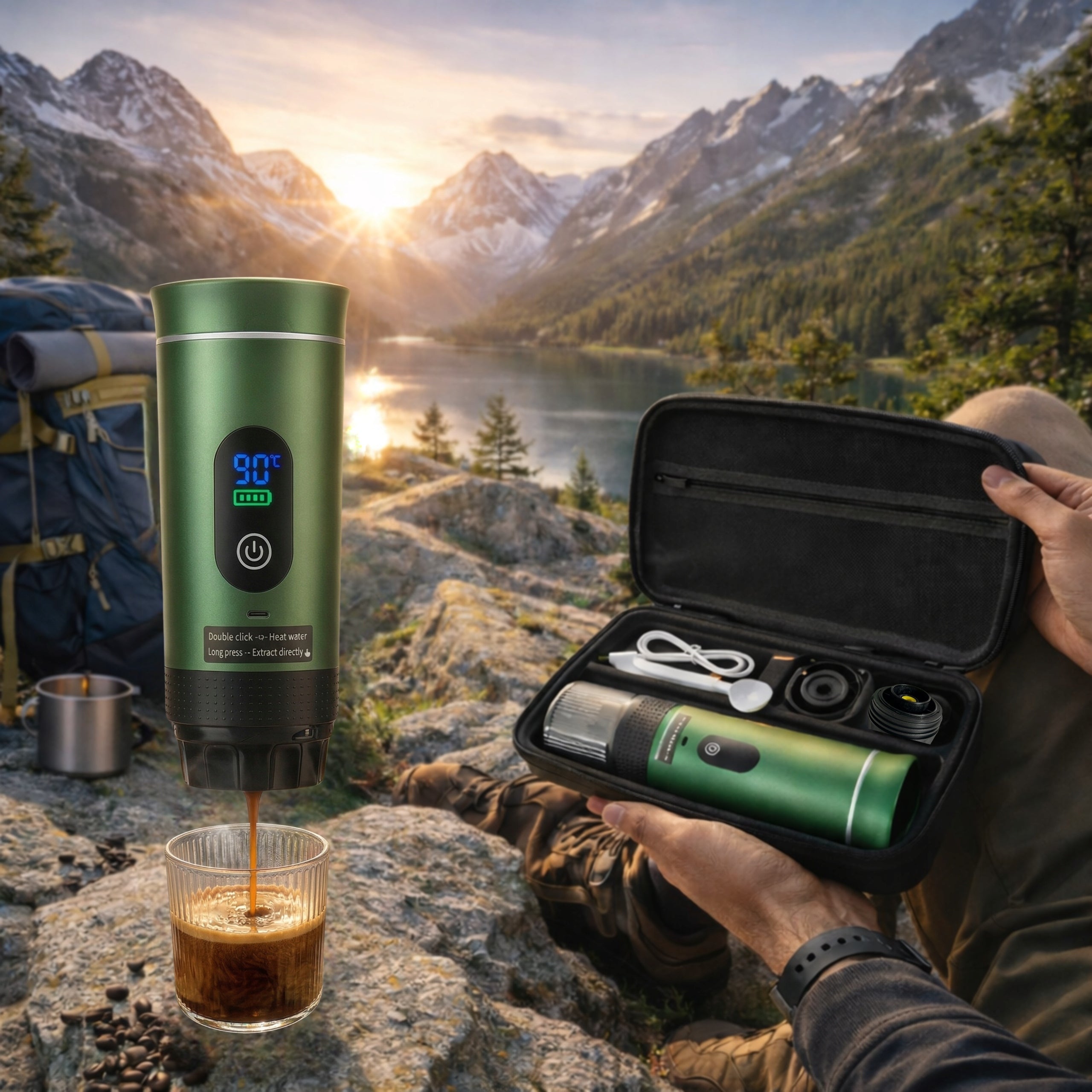 Tourist Pressure Coffee Maker for Capsules and Ground Coffee 3in1 80ml Packaging status original
