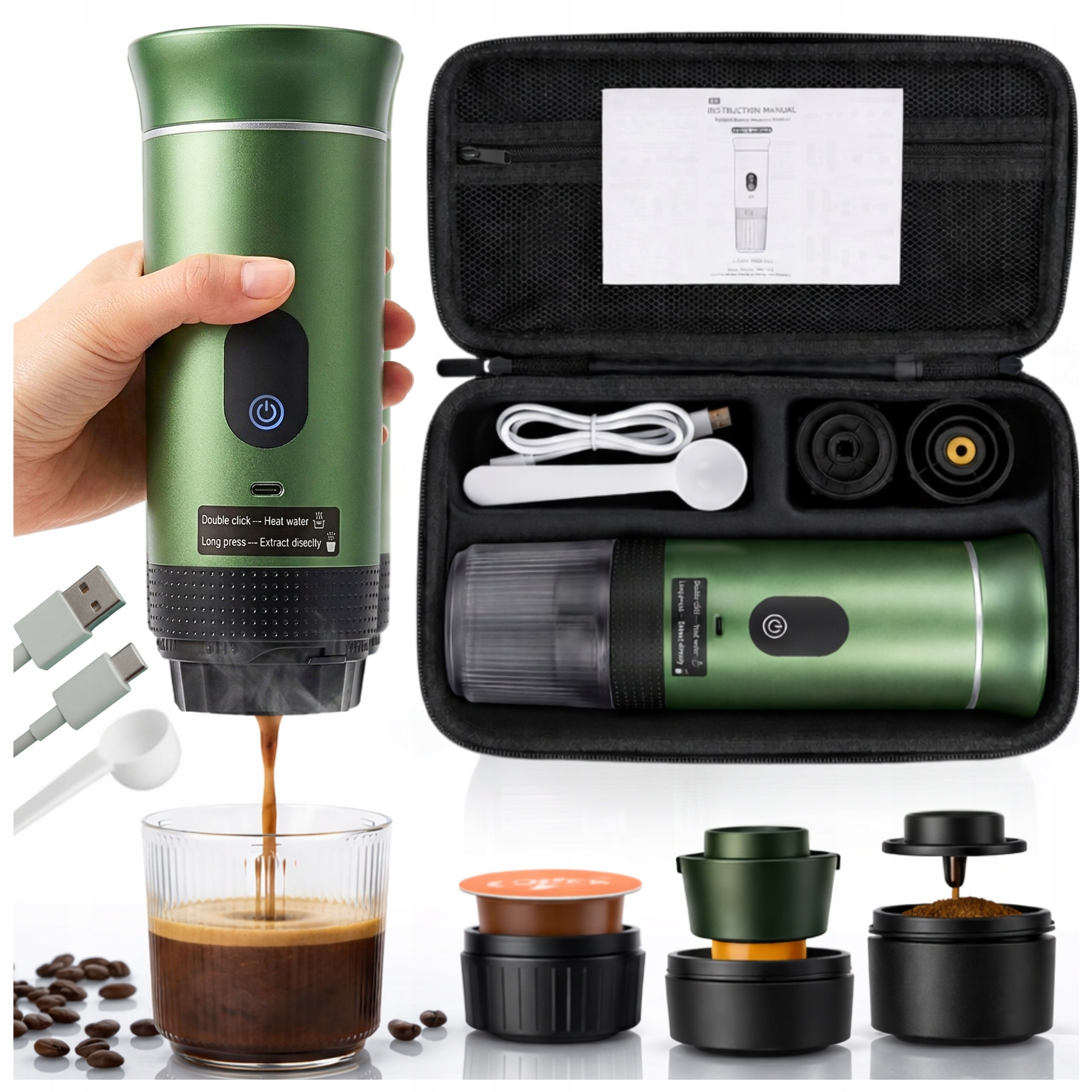 Tourist Pressure Coffee Maker for Capsules and Ground Coffee 3in1 80ml