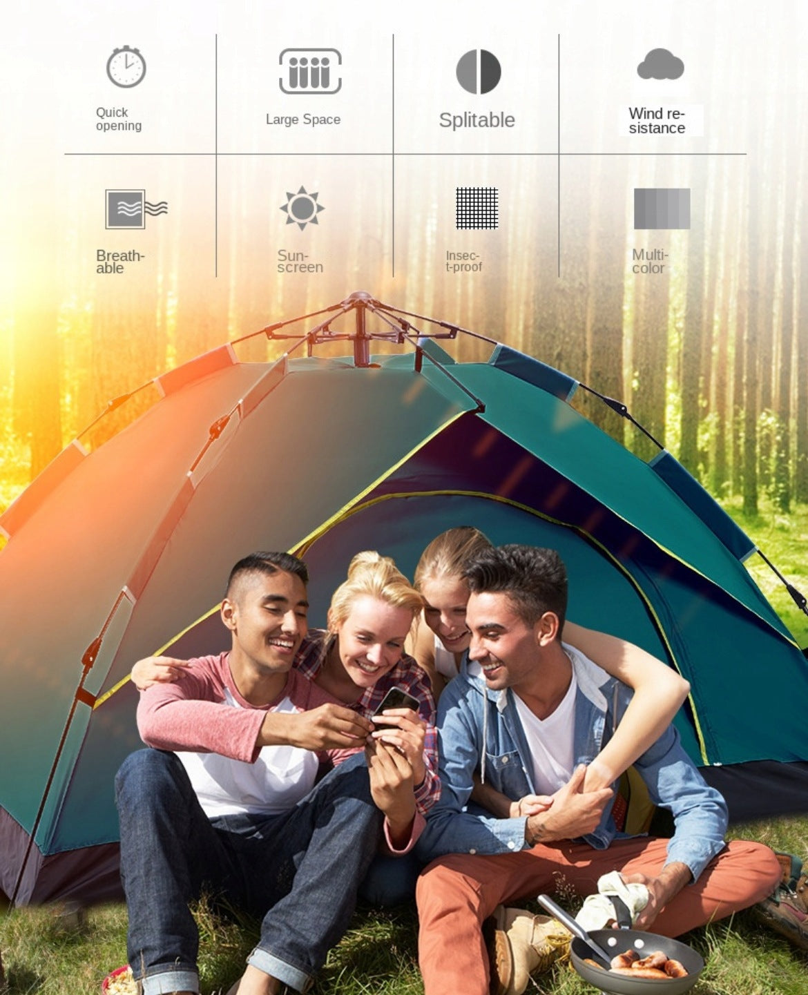 Tourist Tent 3/4 Person Camping Waterproof Family UPF50+ Manufacturer code Namiot Turystyczny bedee NC6431