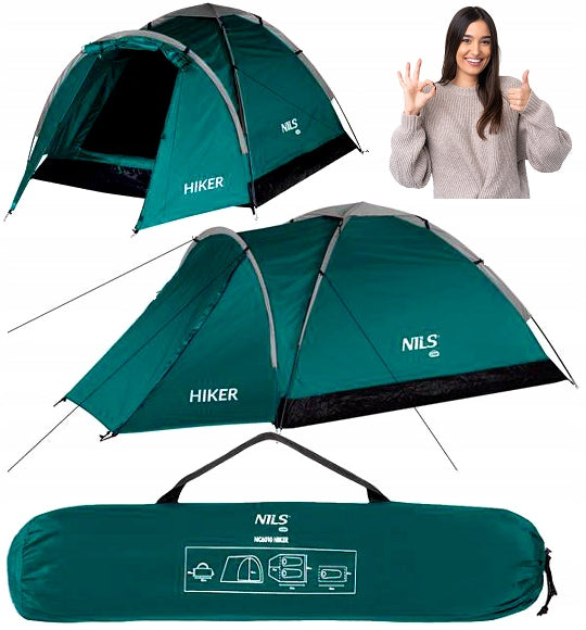 Tourist Tent Water Resistant Large For 2 People NILS Camping 275x150 cm Color green