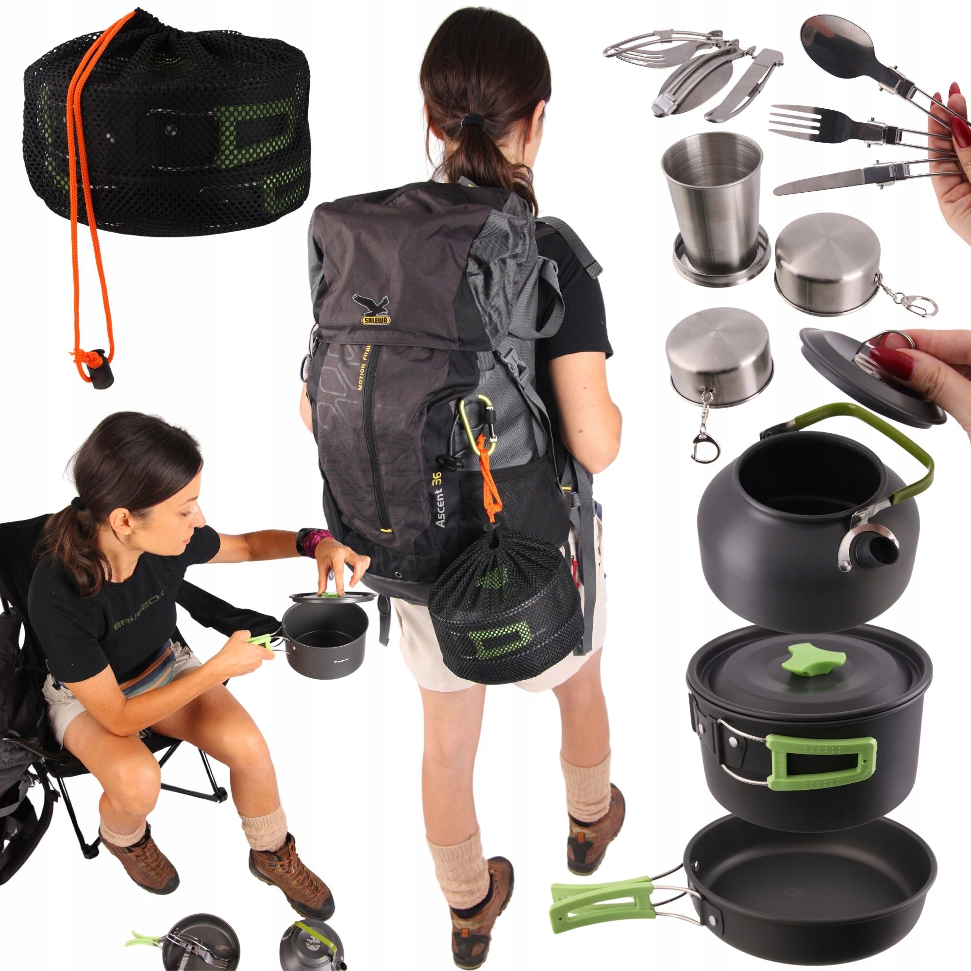 Tourist dishes set of dishes pots 18pcs folding camping for 2 people