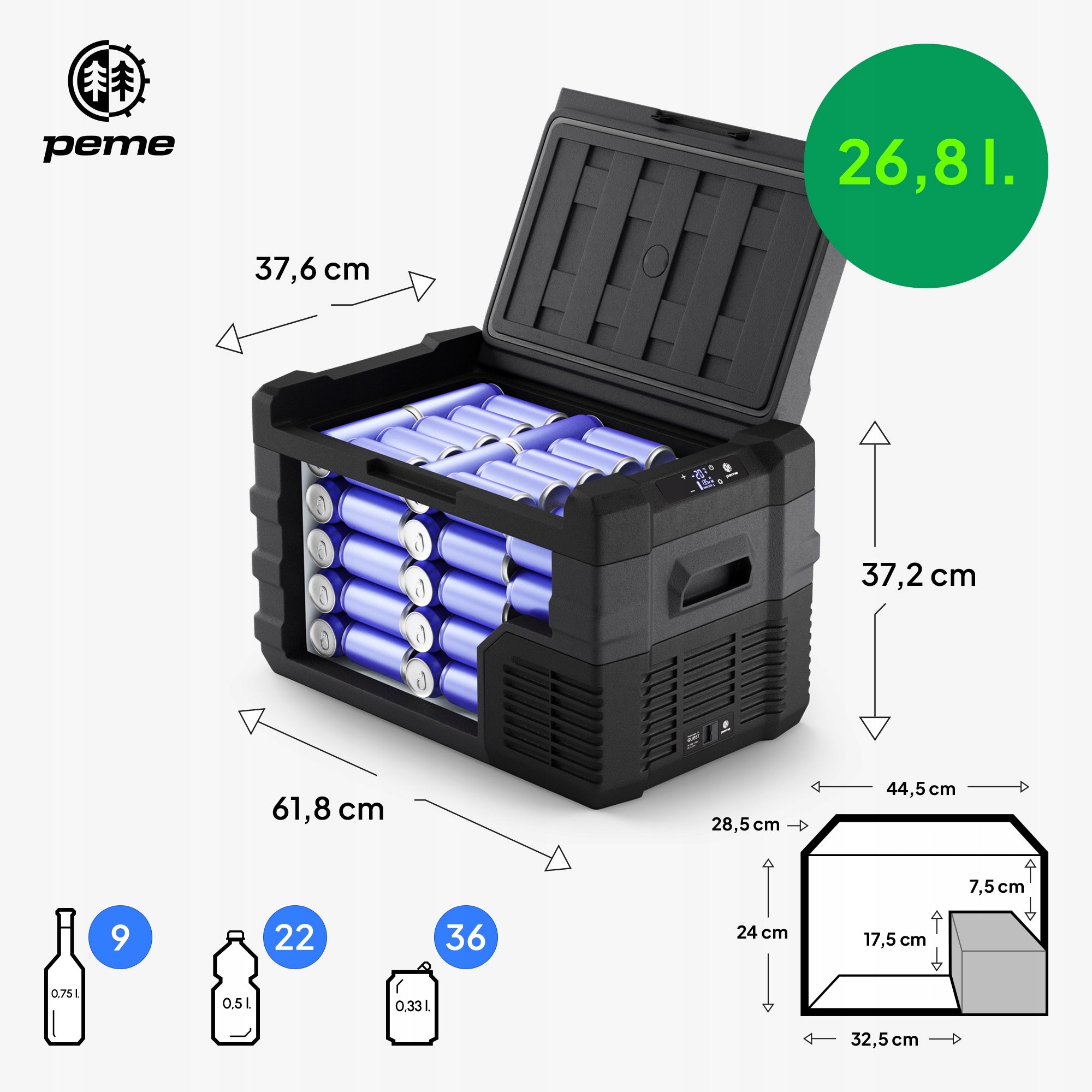Tourist refrigerator Peme Quest 30 electric 20-30 l -20 °C ECO mode Packaging status original