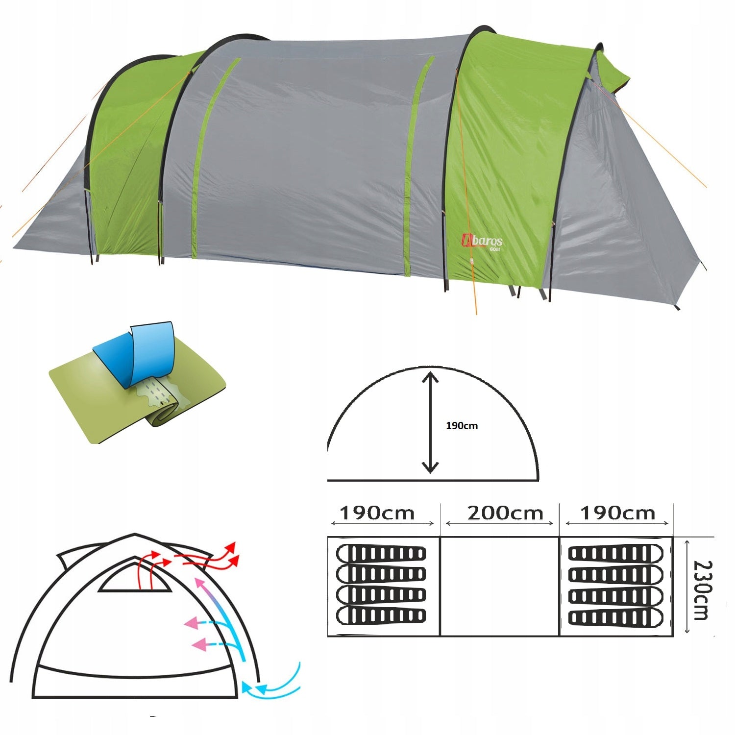 Tourist tent 6 - 8 persons 2 bedrooms large vestibule Kind family