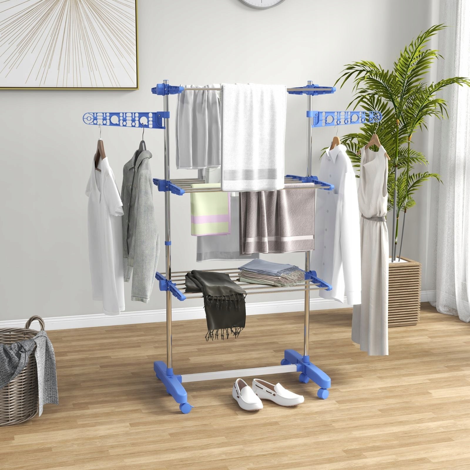 Tower clothes dryer blue, 3 levels, foldable on wheels Brand no brand