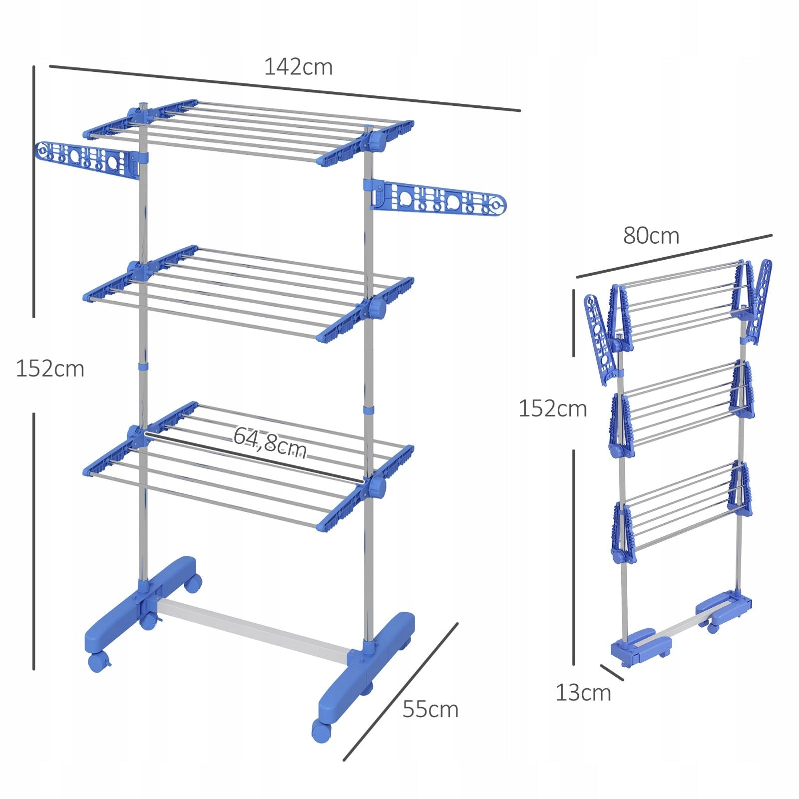 Tower clothes dryer blue, 3 levels, foldable on wheels Manufacturer code T3323P304871-1