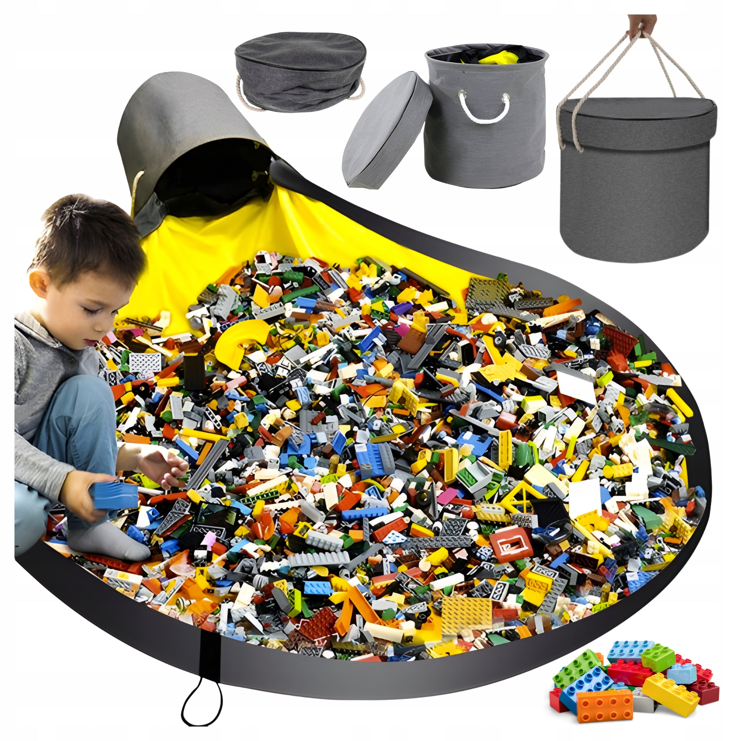 Toy Basket with Mat 20L Folding Bag 2in1 Large Waterproof Grey XXL