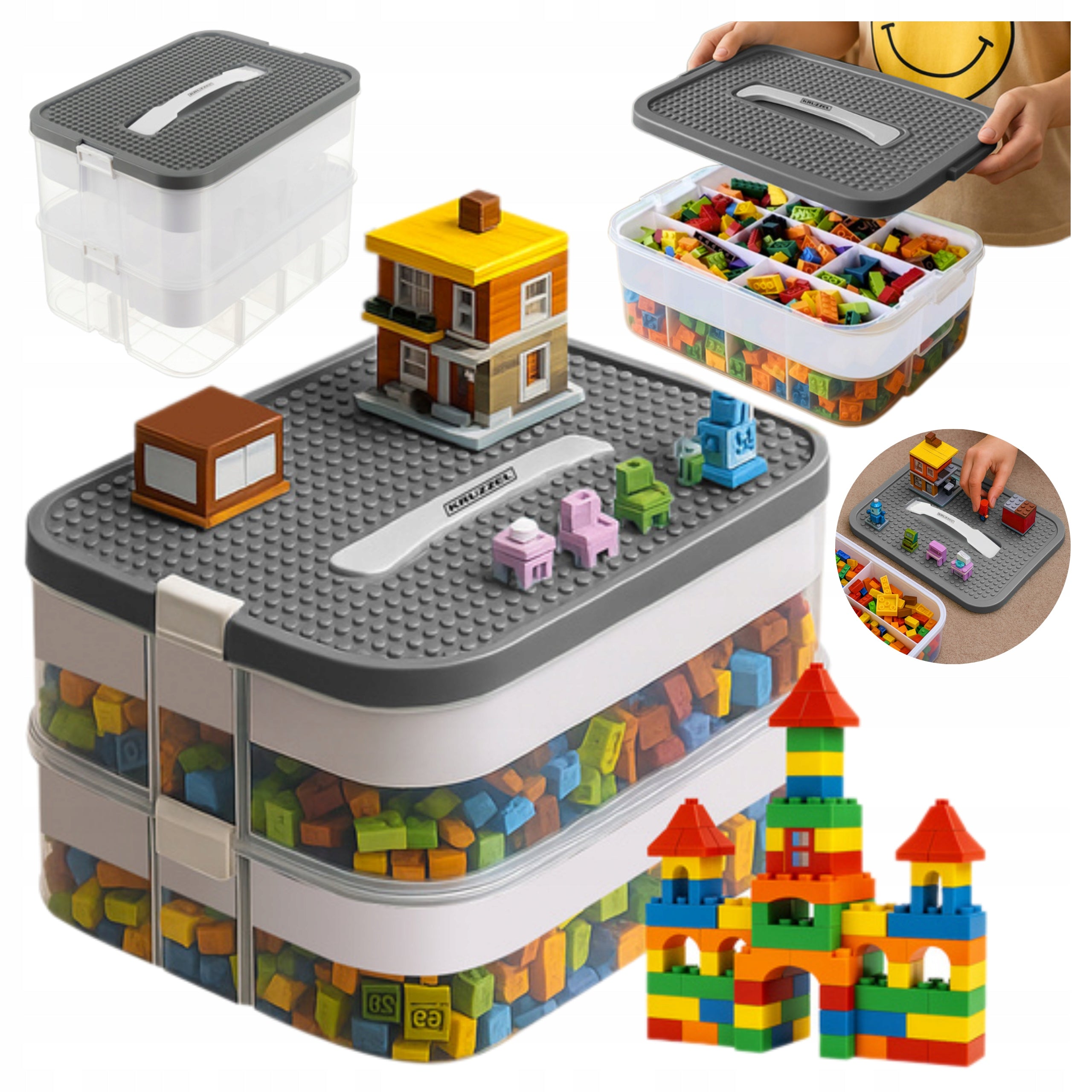 Toy Container Blocks Organizer 15l with Compartments Large 2 Storey