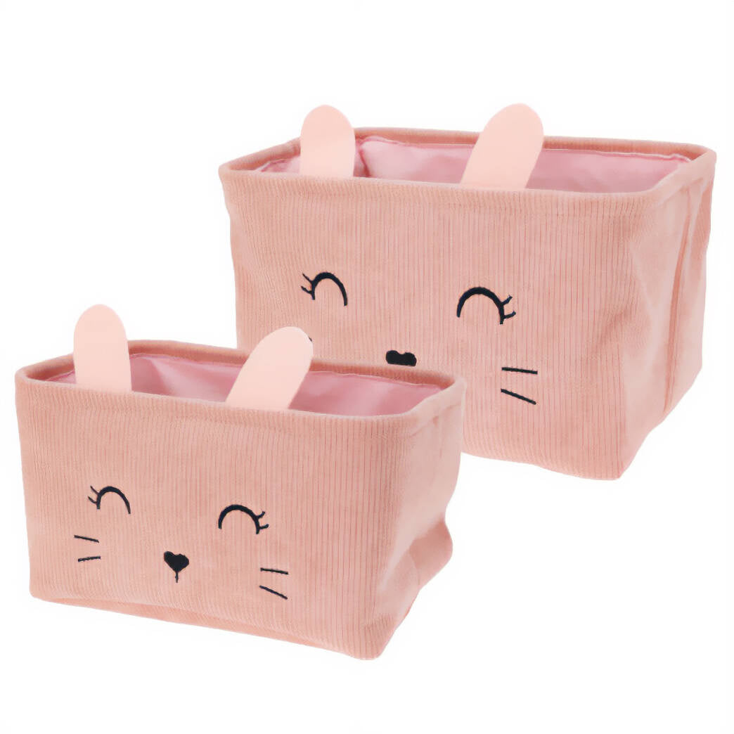 Toy Containers Pink Corduroy Baskets Rabbit Theme 2 PCS 33X23X19CM