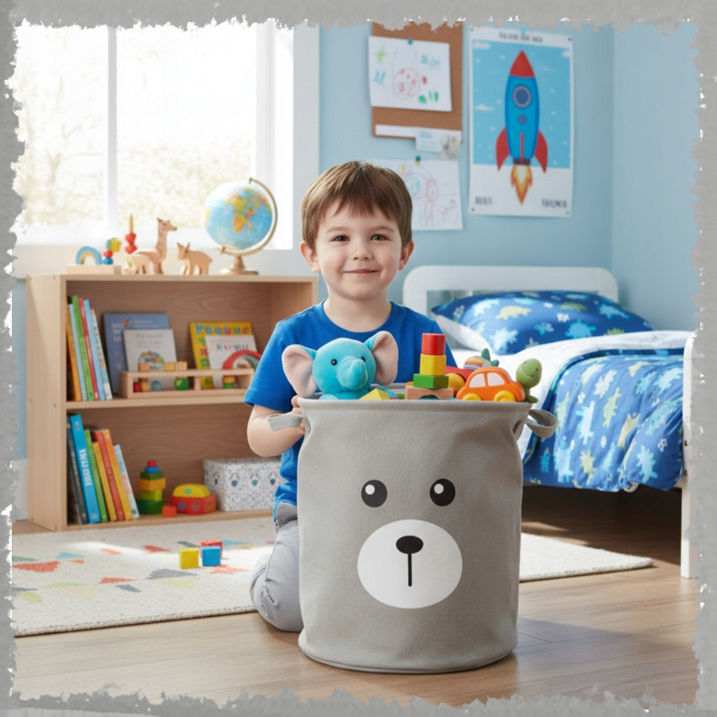 Toy basket blocks closed with drawstring large XXL organizer container Manufacturer code 1606 miś premium na ubrania pranie