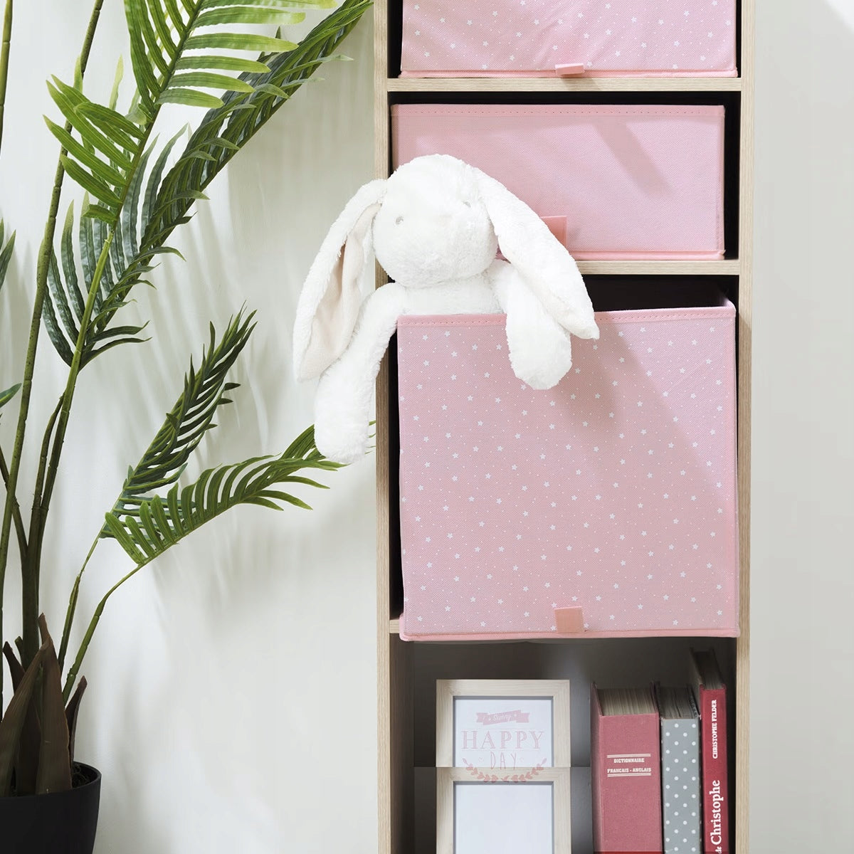 Toy basket pink white Scandinavian stars for children's room Brand Atmosphera