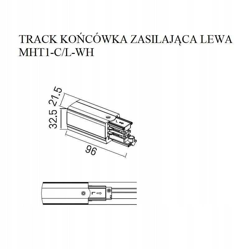 Galinis dangtelis LED 3 fazių takeliui Maxlight kairėje baltos spalvos MHT1-C/L-WH