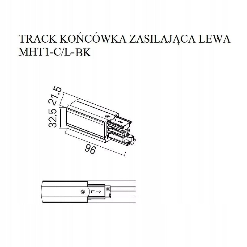 Galinis dangtelis LED 3 fazių takeliui Maxlight kairėje juodos spalvos MHT1-C/L-BK
