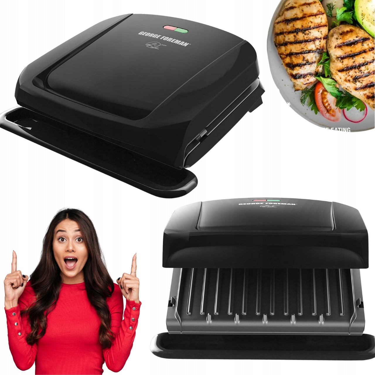 Traditional George Foreman Electric Grill 1800W Plates Removable 4 Servings
