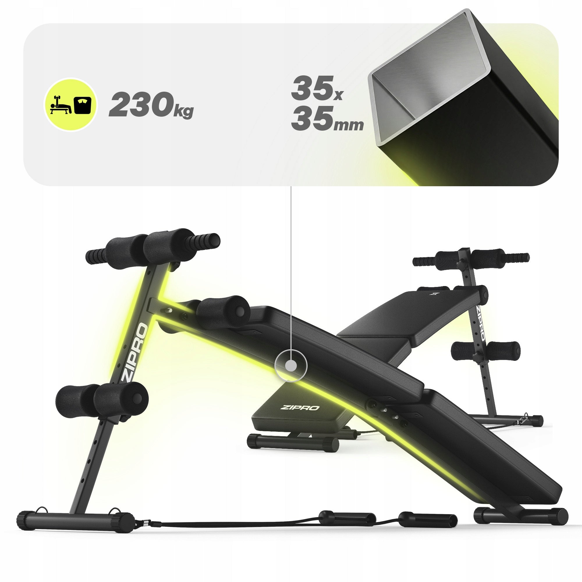 Training Bench for Abdominal Exercise Slant Bench Adjustable Zipro SixBox Model Sixbox