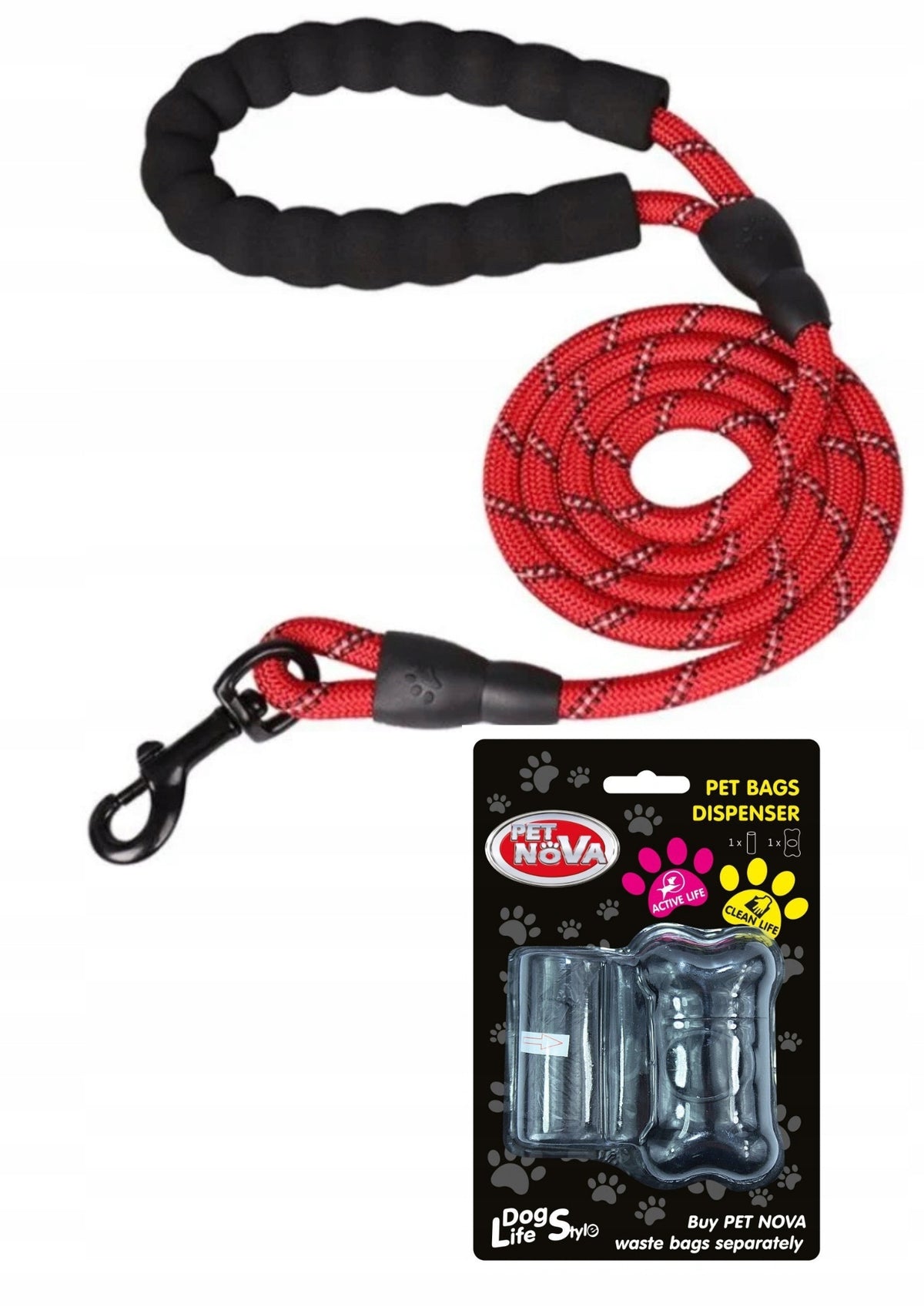 Training LEASH, reflective, 3m rope + dispenser with bags