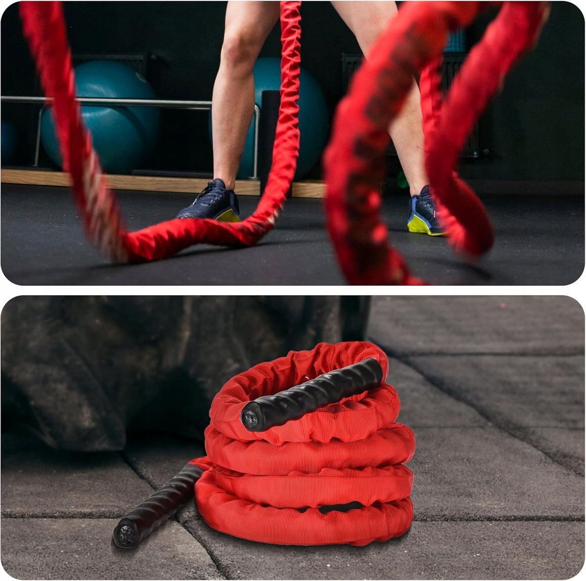 Training Rope Battle Rope POWRX 15m 38mm 12,7kg with Sleeve Cover red Packaging status original