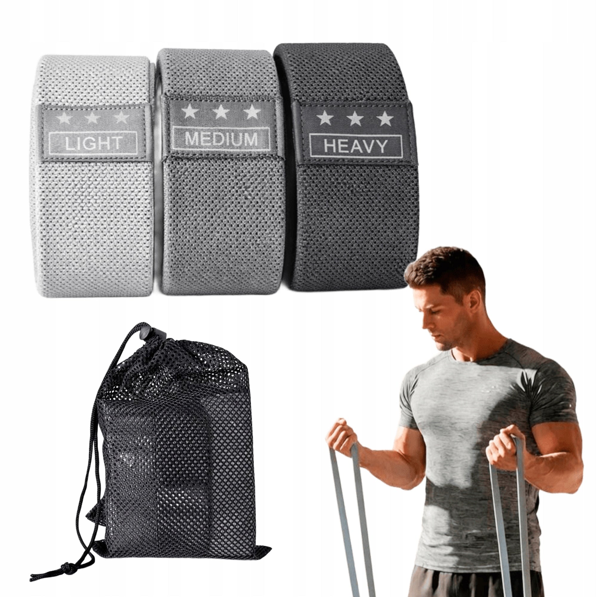 Training Rubbers Fitness Resistance Set of 3 Textile Gym Pilates