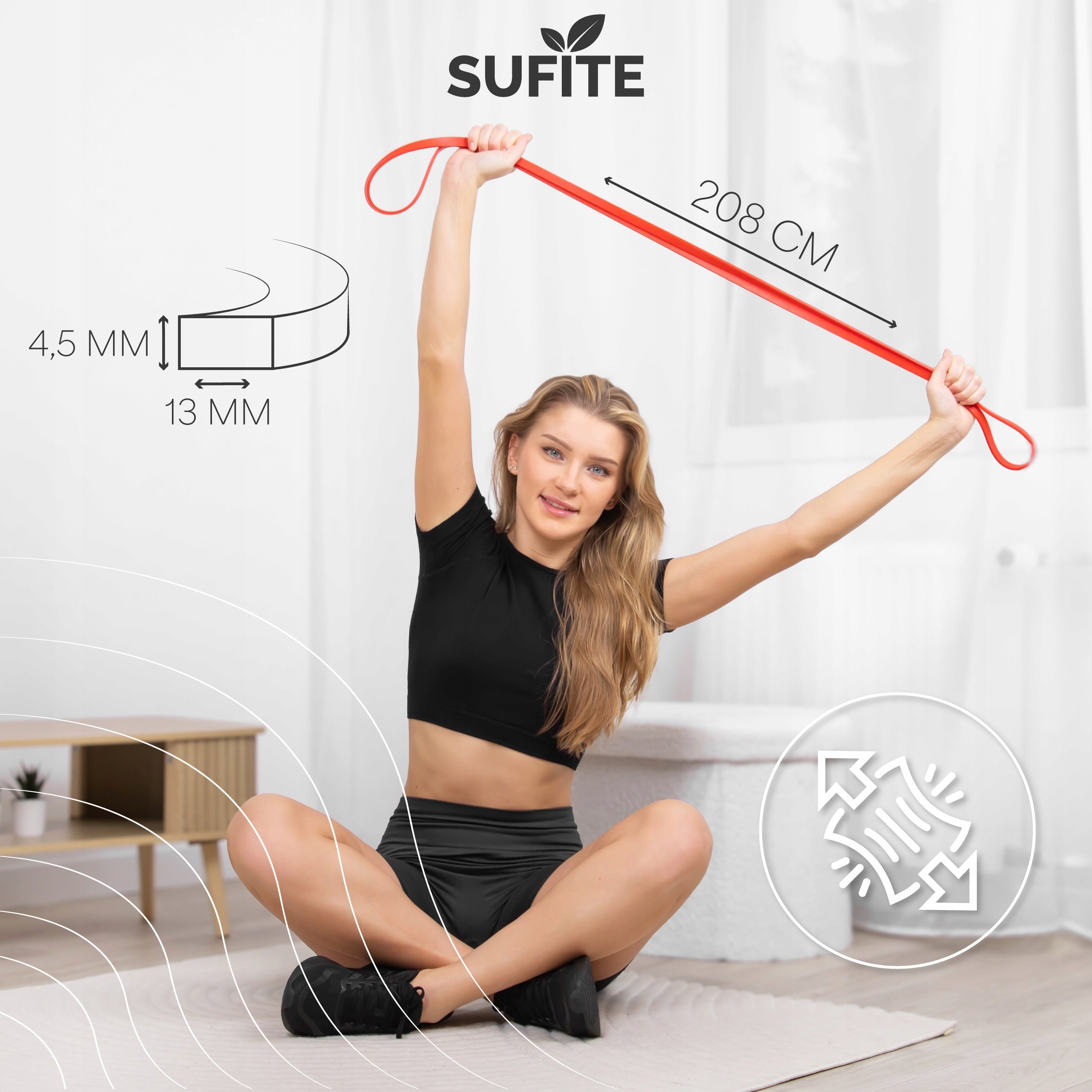 Training rubber SUFITE 208 cm - for shoulder, back and cage exercises 6-10 kg Length 208 cm