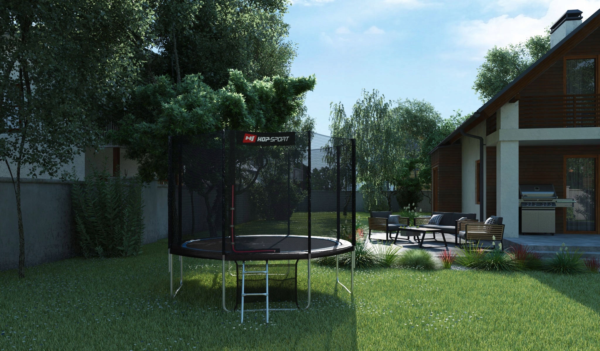 Trampolin HopSport HS-T10I 305 cm, schwarz/grün 