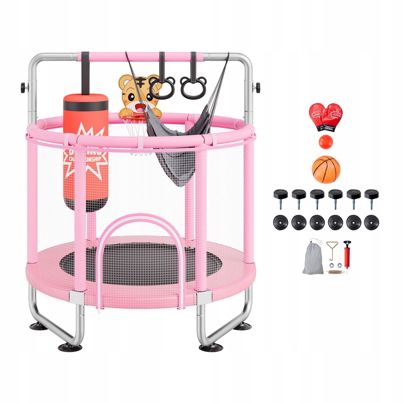 Trampoline 147CM For Toddlers Adjustable With Safety Mesh Pink
