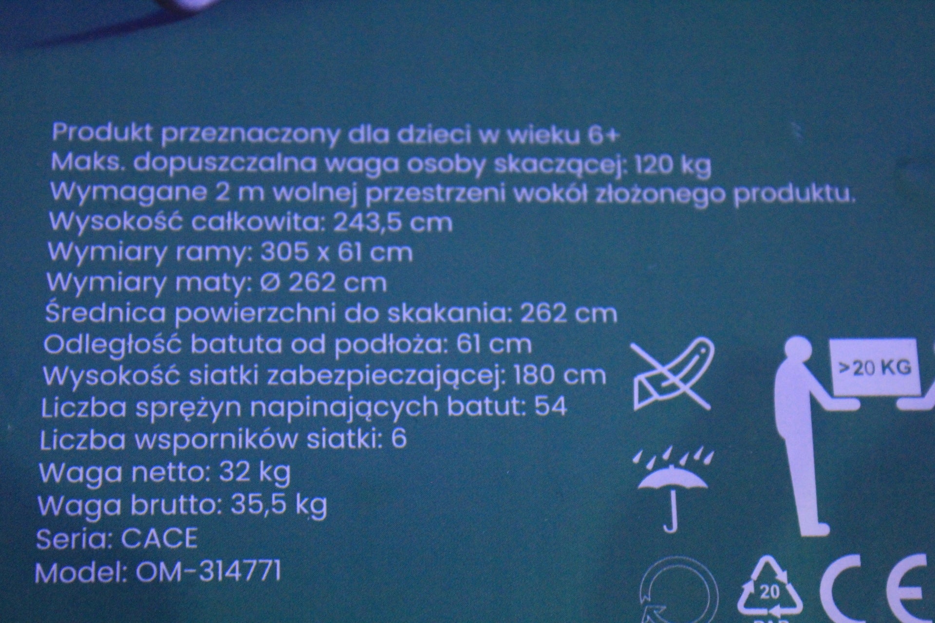Trampoline with net Jumi 305 cm FT 10 Total height 243 cm