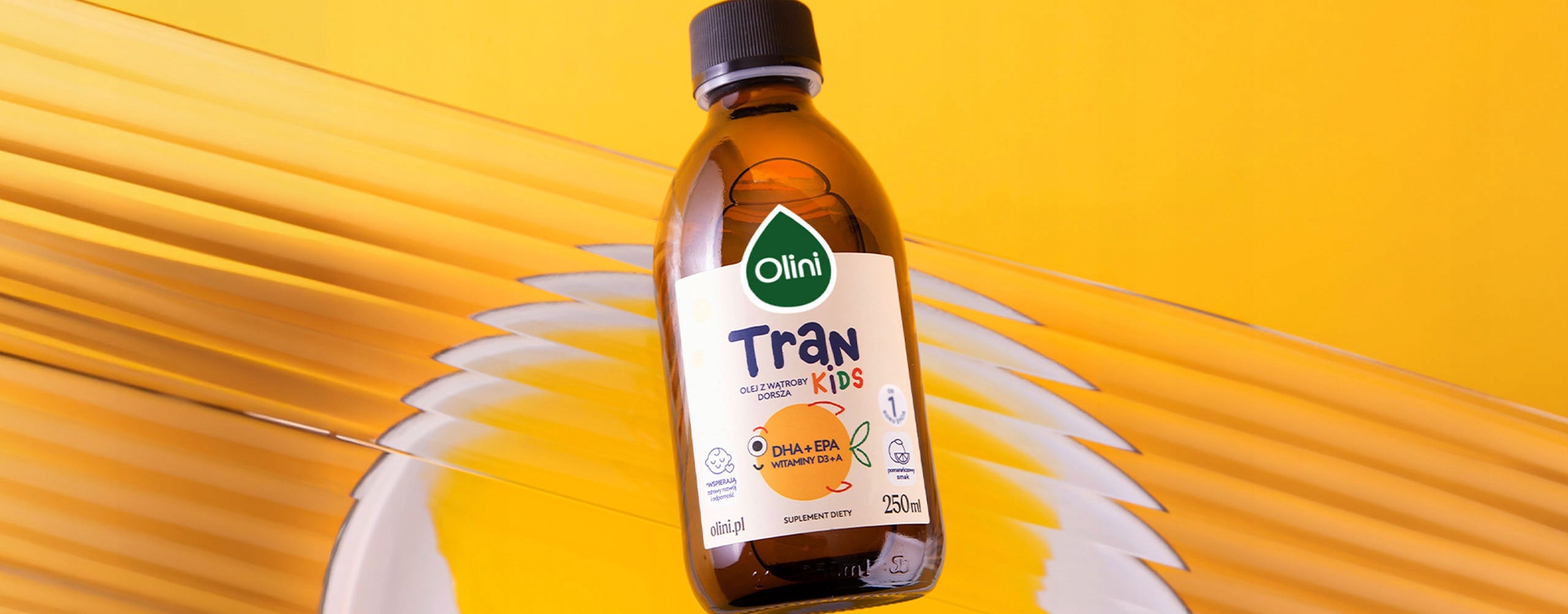 Tran for children Norwegian Omega 3 orange OLINI vitamin D and A 100ml Medical device no