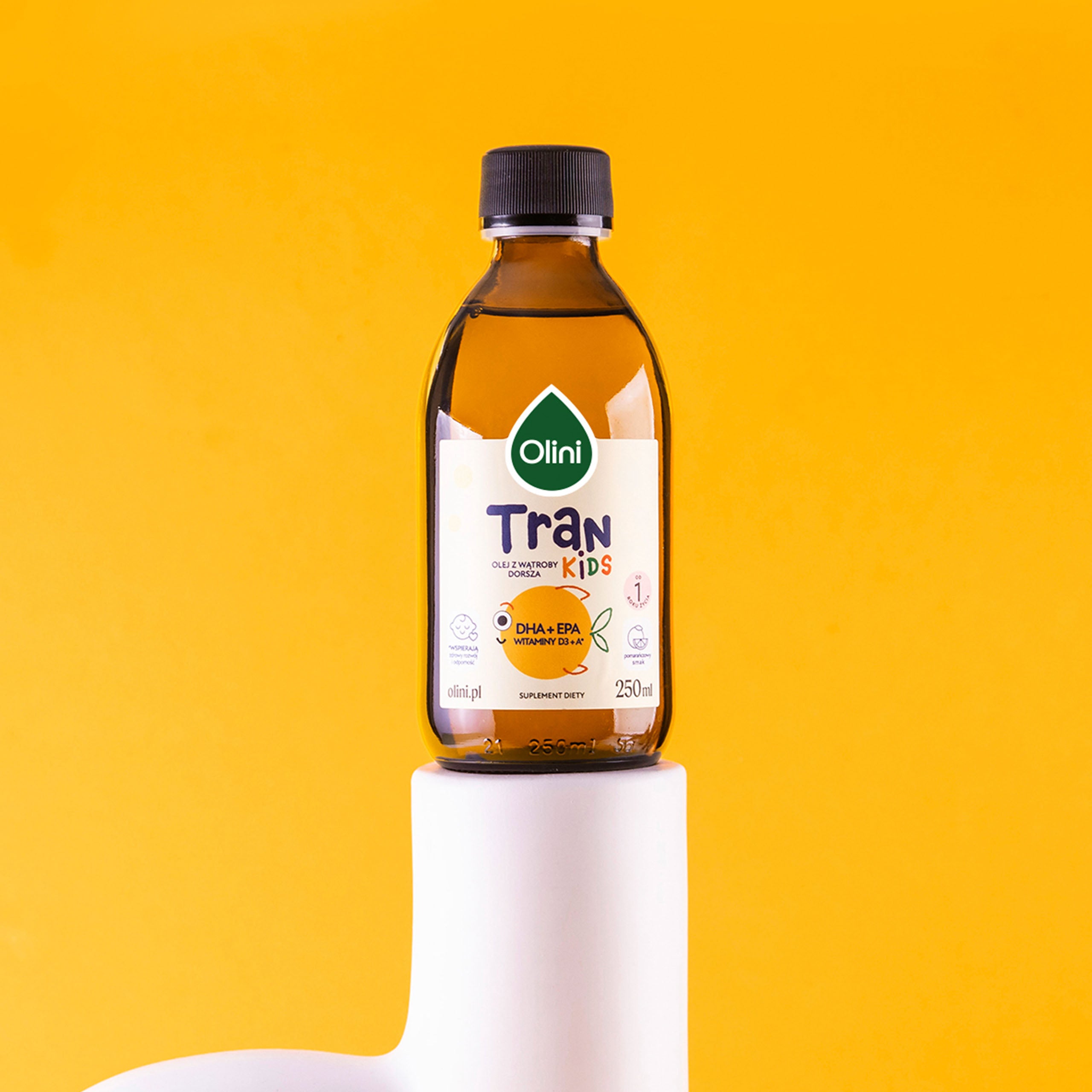 Tran for children Norwegian Omega 3 orange OLINI vitamin D and A 100ml Packaging status original
