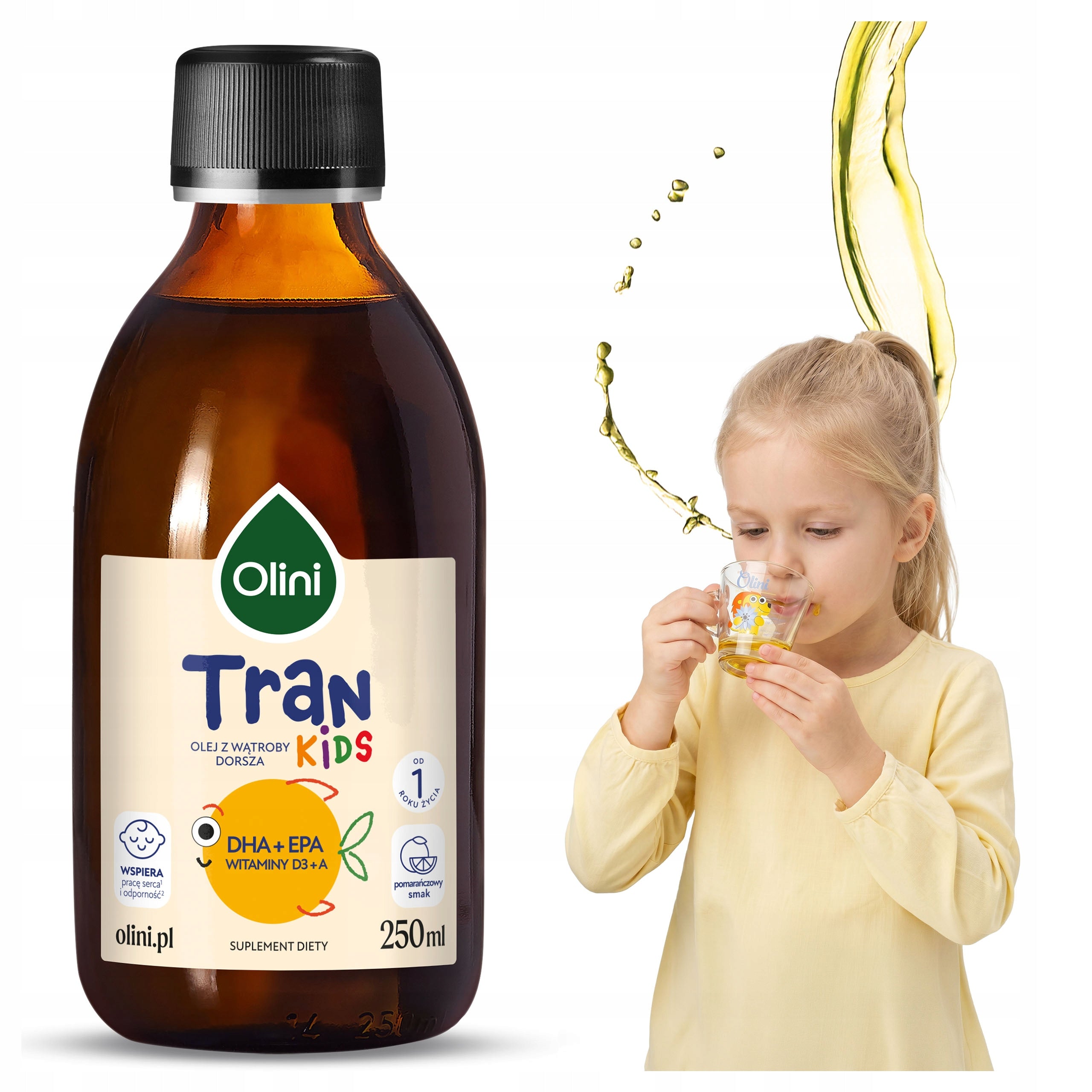 Tran for children Norwegian Omega 3 orange OLINI vitamin D and A 250ml
