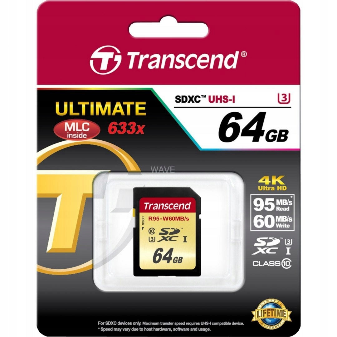 Transcend SDXC 64GB Class 10 UHS-I U3 Ultimate card Packaging status original