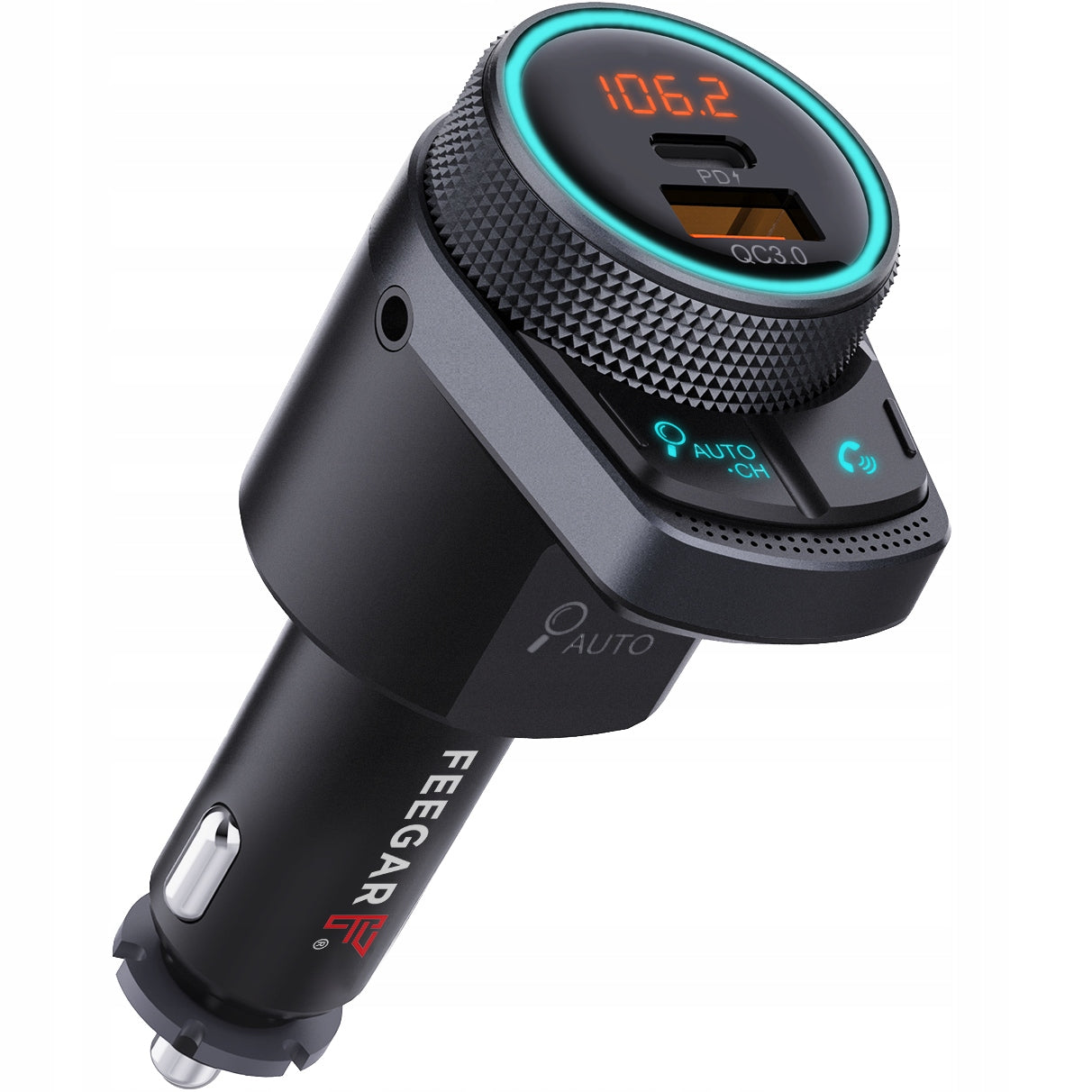 Feegar Q300 PRO FM Modulator Bluetooth Stereo AUX Auto-Search Sender BT 5.1 QC 3.0 PD microSD MP3 USB-C 12-24V Ladegerät 38W HD Mikrofon 