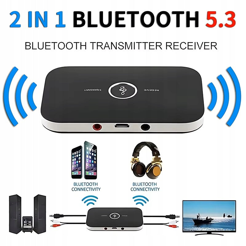 Transmitter Receiver BT Bluetooth 5.3 AUX Jack RCA USB Rechargeable
