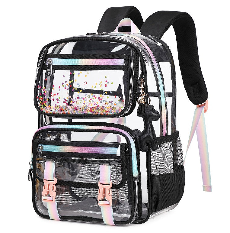 Transparent Backpack For Girls Black Rainbow Waterproof Large