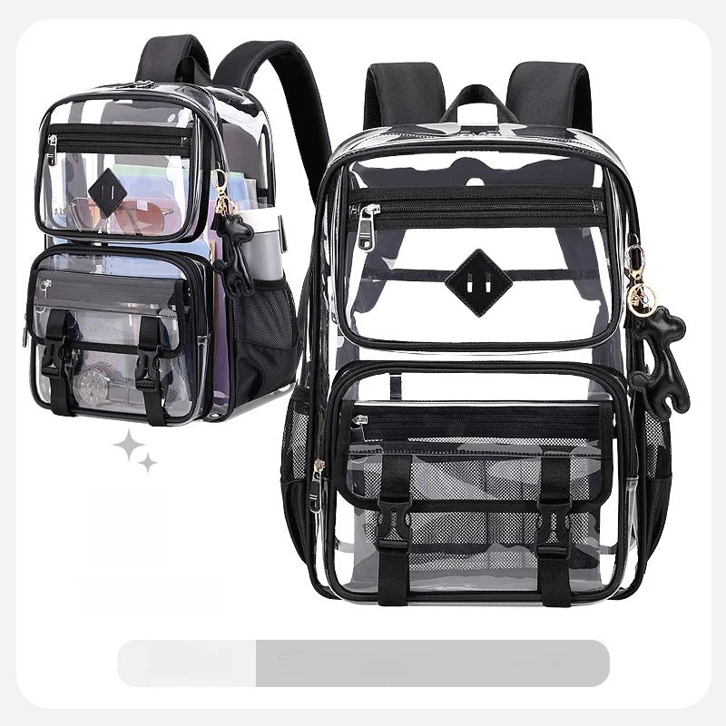 Transparent Backpack For Girls Waterproof Large Capacity Black